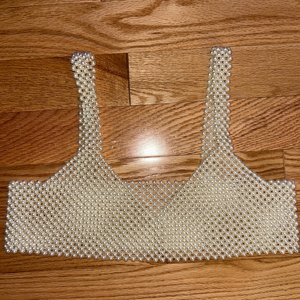 Elegant Pearl Embellished Cream Top